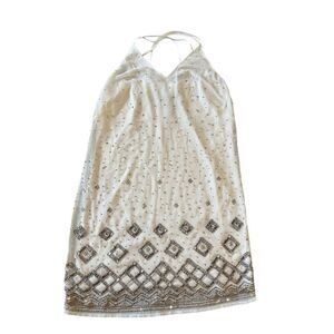 White House Black Market Beaded Dress 2XS‎ White Sleeveless Cocktail